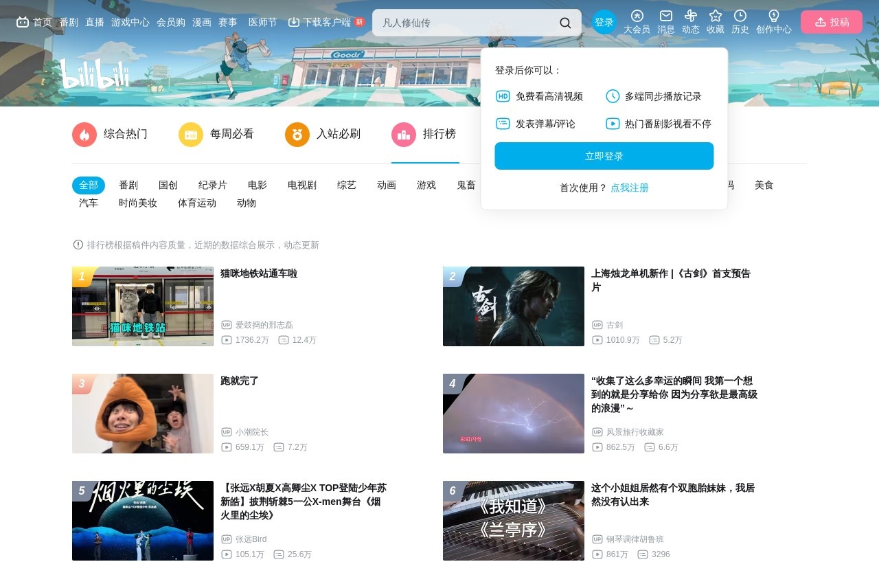 bilibili作品排行榜