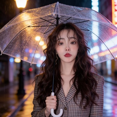 霓虹光影的雨夜