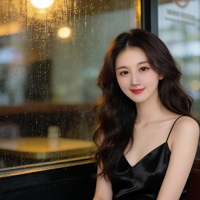 雨天玻璃窗女孩